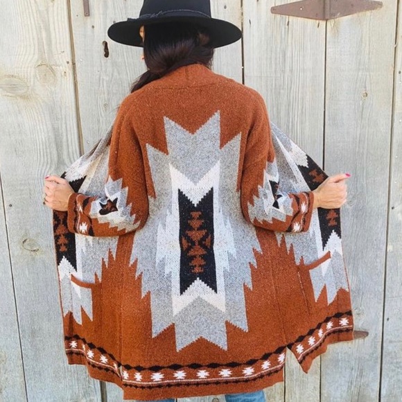 Shop_Fig Sweaters - New Tribal Boho Brown Western Cardigan Sweater